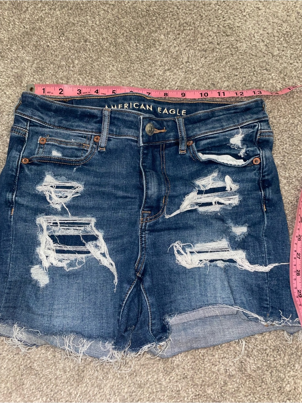 American Eagle Outfitters Blue Distressed Denim Jean Shorts